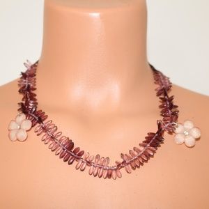 Handmade floral Necklace Beaded Purple Pink Choker